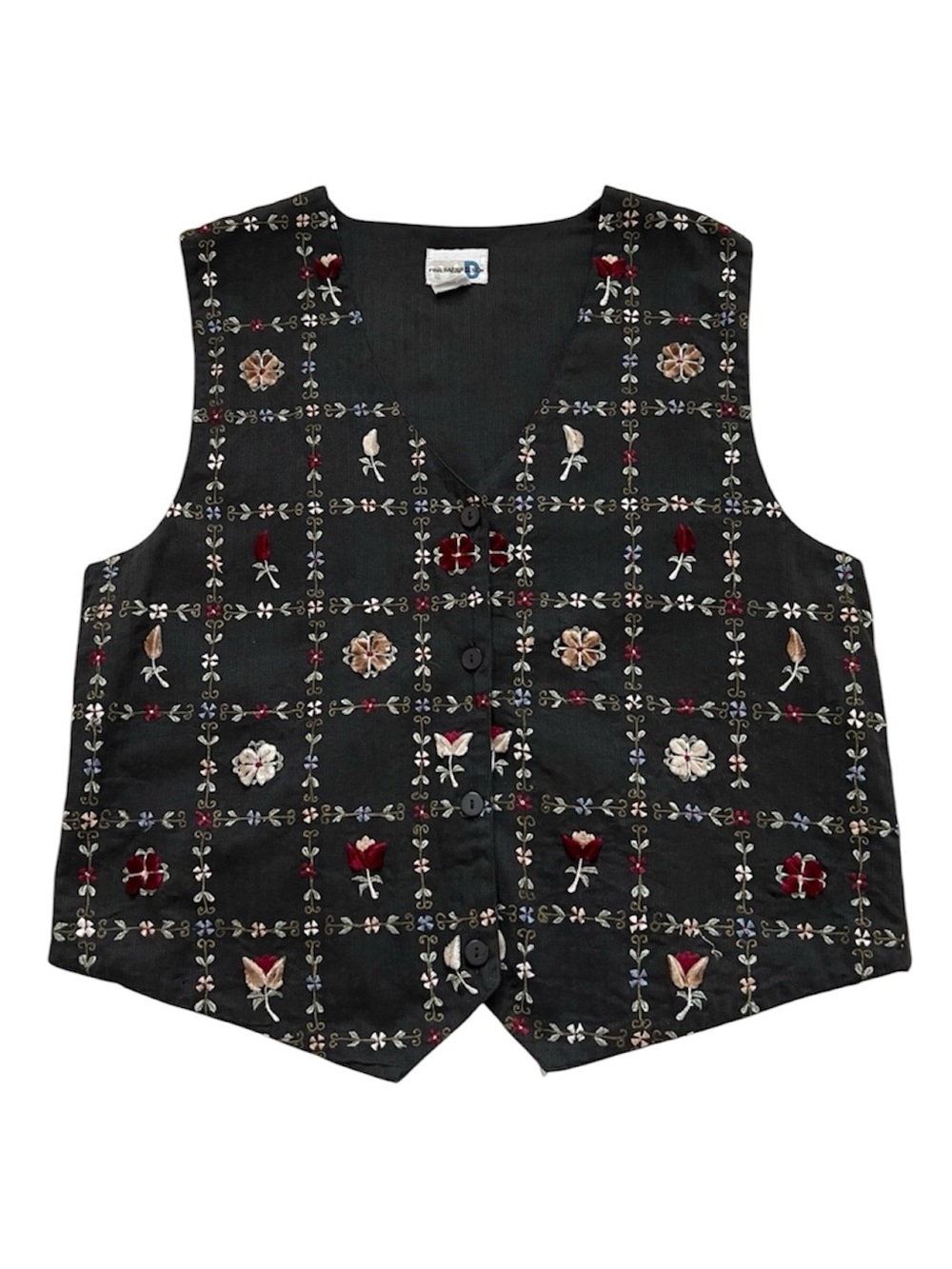Paul Harris Design Vintage Embroidered Vest Velvet Floral Applique Large